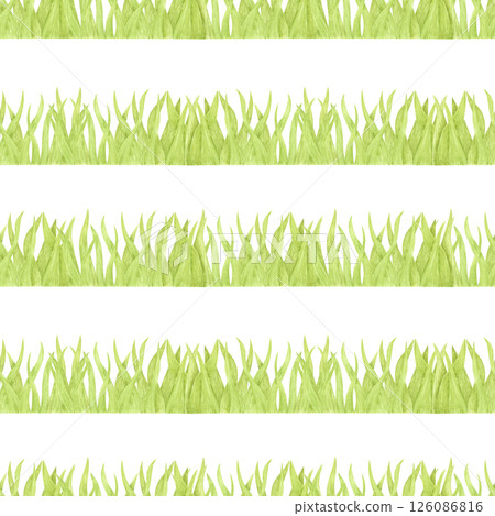 Hand drawn watercolor green grass seamless pattern. Illustration isolated on white background. Can be used for fabric, textile, scrapbook and other printed products. 126086816
