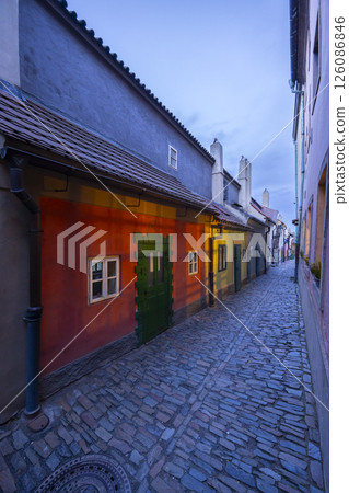 Golden Alley in Prague Castle, long row of small houses, Prague, Czech Republic 126086846