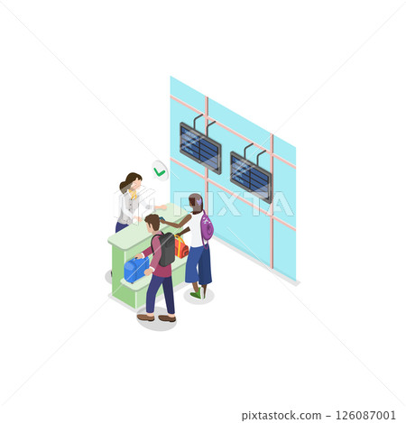 3D Isometric Flat  Illustration of Traveling By Plane. Item 2 126087001