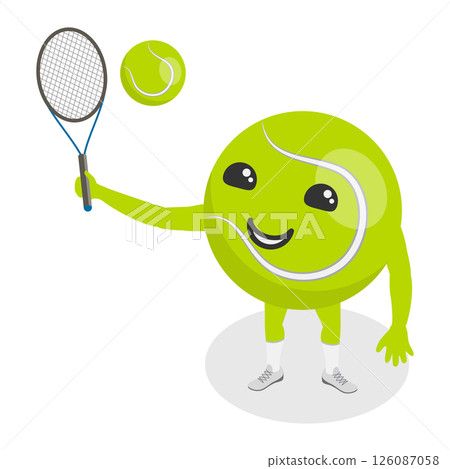3D Isometric Flat  Set of Cartoon Sport Ball Mascot. Item 8 126087058