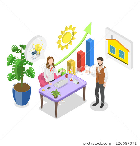 3D Isometric Flat  Illustration of Going Solar. Item 1 126087071