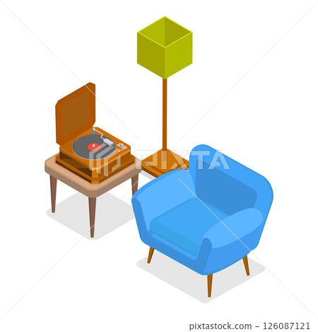 3D Isometric Flat  Illustration of Retro Style Apartment. Item 1 126087121