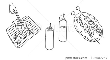 Hand drawn vector set with barbecue grill Hand drawn vector set with barbecue grill 126087237