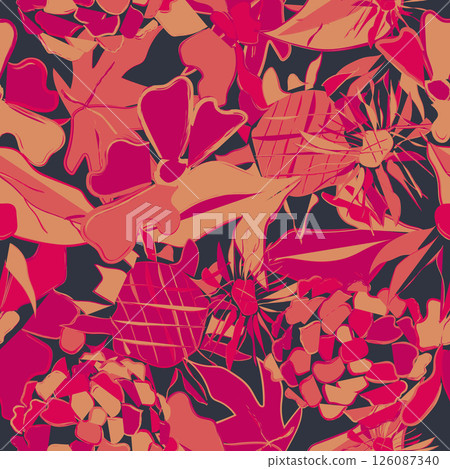 Seamless pattern with flowers and gooses. Trendy vector illustration. Funny rustic print. For textiles, Wallpaper, wrapping paper, bed linen.  126087340