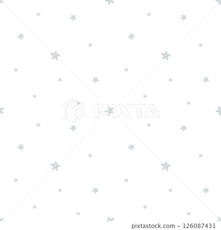 Watercolor pattern blue color star. Seamless print celestial sky in children style. Illustration on isolated background for textile design, fabric, baby clothes, packaging, paper, wallpaper, nursery 126087431