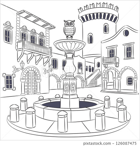Hippocrates Square in Rhodes, Greece illustration 126087475