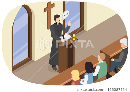 3D Isometric Flat  Illustration of Church Priest, Tradition Trust Faith and Orthodox Religion 126087534