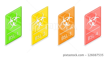 3D Isometric Flat  Illustration of Biosafety Levels, BSL - 1, 2, 3, 4 126087535