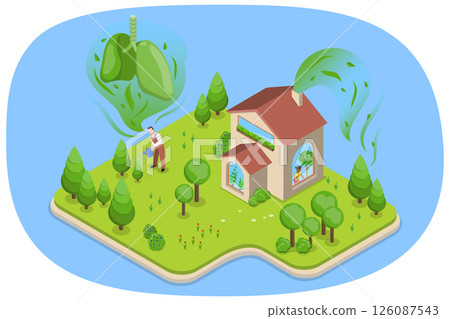 3D Isometric Flat Illustration of Clean Breathing, Fresh Air for Respiratory Health 3D Isometric Flat Illustration of Clean Breathing, Fresh Air for Respiratory Health 126087543