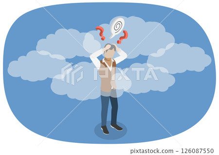 3D Isometric Flat Illustration of Clouded Mind, Depressed Young Man with Cloudy Thoughts 3D Isometric Flat Illustration of Clouded Mind, Depressed Young Man with Cloudy Thoughts 126087550
