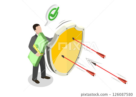 3D Isometric Flat Illustration of Inflation Protection, Shielding Investors from Stock Market Downturns 3D Isometric Flat Illustration of Inflation Protection, Shielding Investors from Stock Market Downturns 126087580