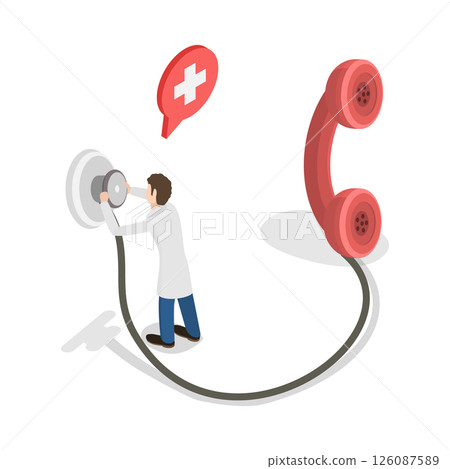 3D Isometric Flat  Illustration of Telehealth Service, Offering Remote Diagnosis And Consultation Through Telephone Or Online Conference 126087589
