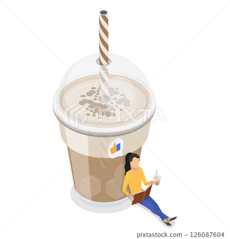 3D Isometric Flat  Illustration of Frozen Coffee Drink, Iced Americano or Latte 126087604