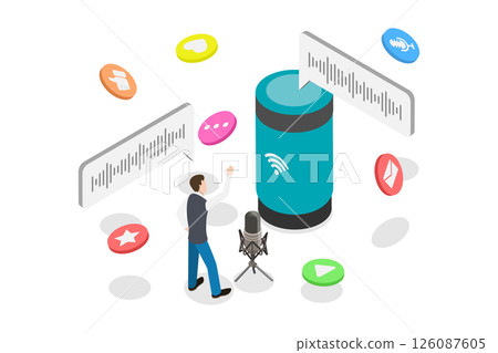 3D Isometric Flat  Illustration of Voice Assistance, Verbal Commands and Responses 126087605