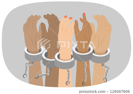 3D Isometric Flat  Illustration of Freedom From Slavery, Breaking Chain Shackle 126087606