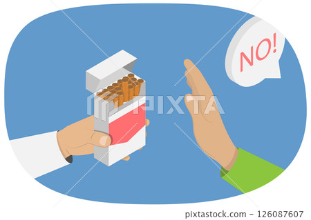 3D Isometric Flat  Illustration of Stop Smoking, Avoiding Nicotine and Addiction 126087607
