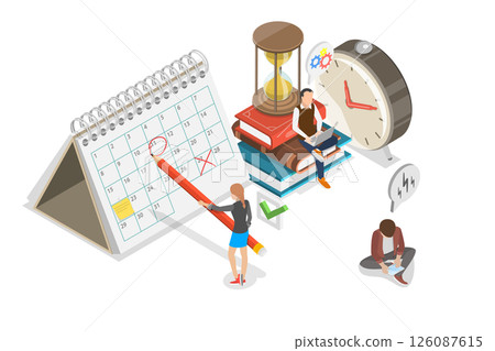 3D Isometric Flat  Illustration of Effective Time Management, Schedule Planning, Organizing Your Time For Efficiency 126087615