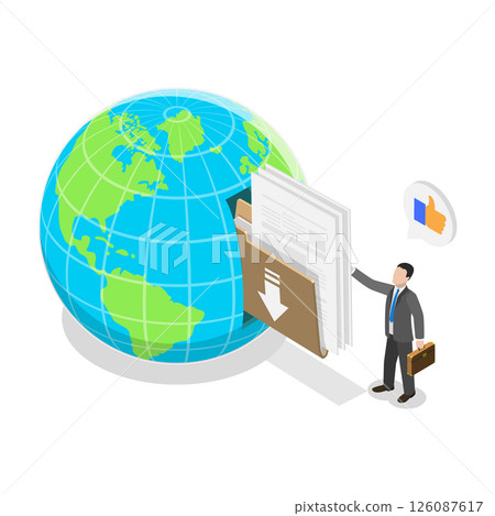 3D Isometric Flat  Illustration of Digital Data Management, File Transfer 126087617