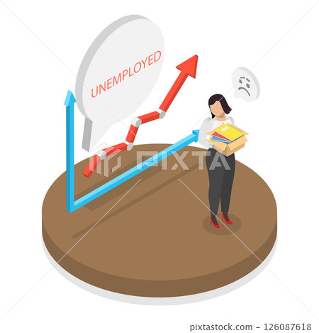 3D Isometric Flat  Illustration of Unemployment, Feeling Sad of Being Fired 126087618