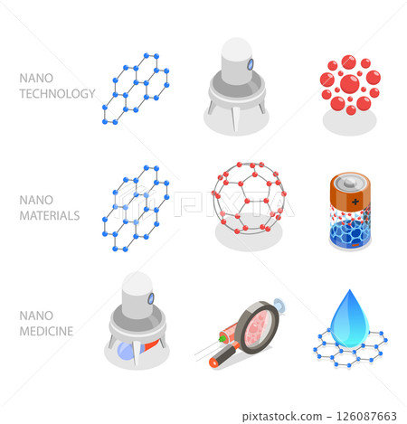 3D Isometric Flat Illustration of Nanotechnologies, Modern Nanomaterials 3D Isometric Flat Illustration of Nanotechnologies, Modern Nanomaterials 126087663