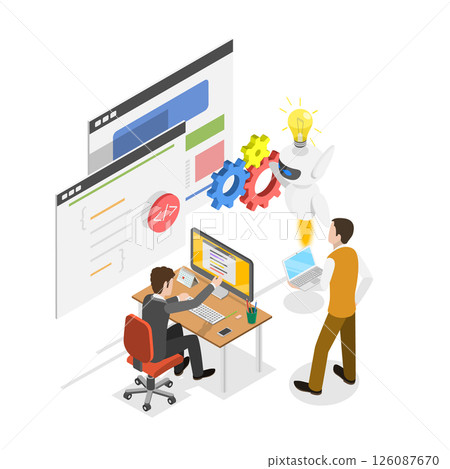 3D Isometric Flat  Illustration of Programming, Chatbot Assistant 126087670