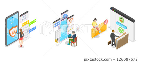 3D Isometric Flat  Illustration of Web Security, Protect Your Online Data 126087672