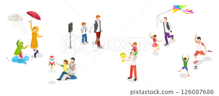 3D Isometric Flat Illustration of Positive Parenting Tips, Kid Growing in Loving Family 3D Isometric Flat Illustration of Positive Parenting Tips, Kid Growing in Loving Family 126087686