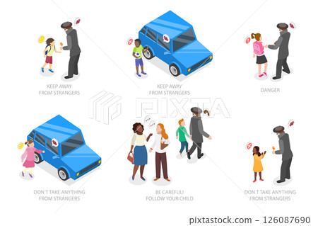 3D Isometric Flat Illustration of Kidnapping Awareness For Children, How to Recognize Signs Of Potential Danger And Prevent Abduction 3D Isometric Flat Illustration of Kidnapping Awareness For Children, How to Recognize Signs Of Potential Danger And Prevent Abduction 126087690