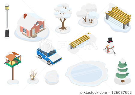 3D Isometric Flat Illustration of Winter Collection, Cold Season Elements 3D Isometric Flat Illustration of Winter Collection, Cold Season Elements 126087692