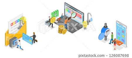 3D Isometric Flat  Illustration of Utility Bills Payment, Online Shopping 126087698
