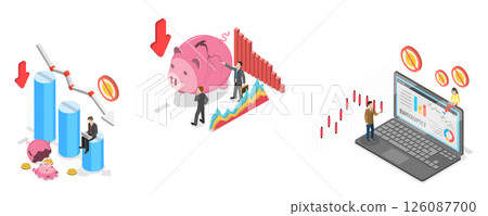 3D Isometric Flat Illustration of Business Bankruptcy, Financial Insolvency In The Business World 3D Isometric Flat Illustration of Business Bankruptcy, Financial Insolvency In The Business World 126087700