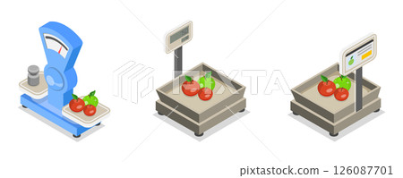 3D Isometric Flat Illustration of Retail Scales, Analog and Digital Devices 3D Isometric Flat Illustration of Retail Scales, Analog and Digital Devices 126087701