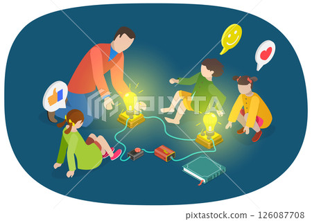 3D Isometric Flat Illustration of Experiment For Children Education, Easy Circuit Test 3D Isometric Flat Illustration of Experiment For Children Education, Easy Circuit Test 126087708