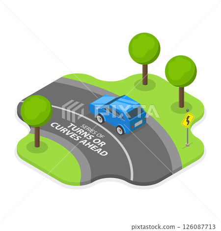 3D Isometric Flat  Illustration of Traffic Regulation, Safety Car Driving 126087713