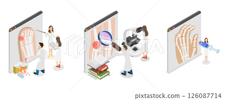 3D Isometric Flat  Illustration of Rheumatoid Arthritis, Symptoms, Treatment, and Reasons of the Disease 3D Isometric Flat  Illustration of Rheumatoid Arthritis, Symptoms, Treatment, and Reasons of the Disease 126087714