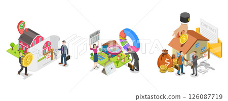 3D Isometric Flat Illustration of Qualified Real Estate Agents, Full-service House Buying Agency 3D Isometric Flat Illustration of Qualified Real Estate Agents, Full-service House Buying Agency 126087719