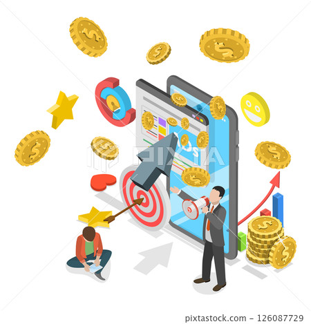 3D Isometric Flat  Illustration of Pay Per Click , Driving Traffic And Increase Conversions 126087729