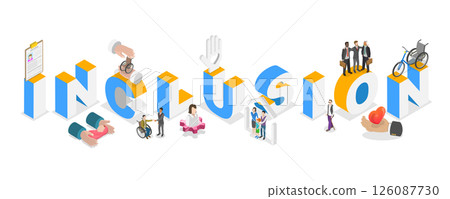 3D Isometric Flat  Illustration of Inclusion, Help for Disabled Person 126087730