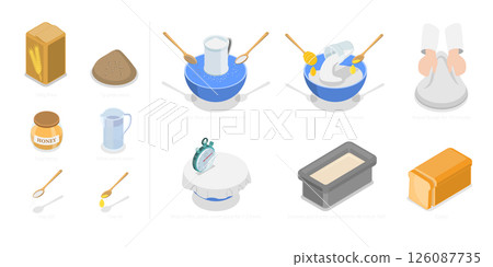 3D Isometric Flat  Illustration of Homemade Bread Recipe, Baking at Home 126087735