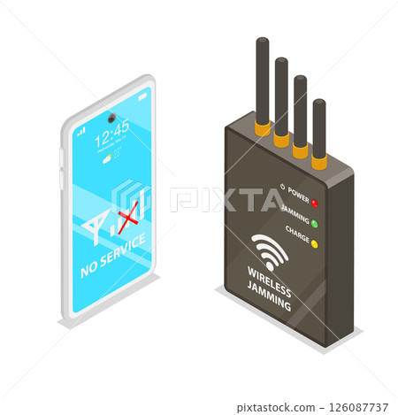 3D Isometric Flat  Illustration of Electronic Device Protection, Mobile Signal Prevention 126087737