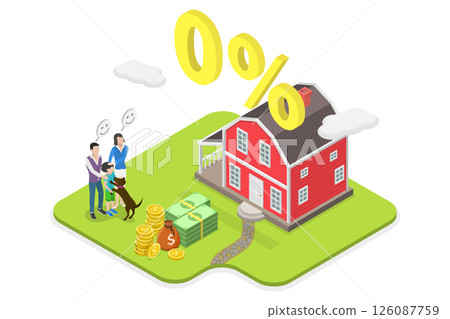 3D Isometric Flat Illustration of Home Loan, Zero Percent Refinancing 3D Isometric Flat Illustration of Home Loan, Zero Percent Refinancing 126087759