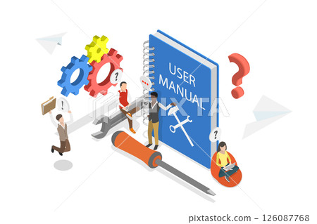 3D Isometric Flat Illustration of User Manual, Instructional Guides And Handbooks For Better Understanding 3D Isometric Flat Illustration of User Manual, Instructional Guides And Handbooks For Better Understanding 126087768