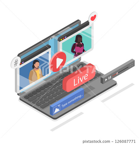 3D Isometric Flat  Illustration of Virtual Conference, Video Call, Chat Box 126087771