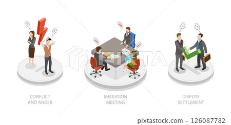 3D Isometric Flat  Illustration of Mediation, Resolving Conflicts Through Mediator 126087782