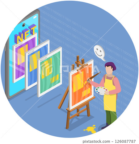3D Isometric Flat Illustration of Non-fungible Token, NFT Token in Crypto Artwork 3D Isometric Flat Illustration of Non-fungible Token, NFT Token in Crypto Artwork 126087787