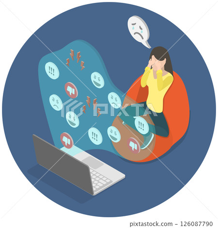3D Isometric Flat  Illustration of Cyber Bullying And Violence, Cyberbullying On Social Media 126087790
