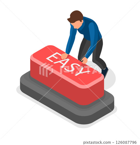 3D Isometric Flat  Illustration of Easy Button, Startup Launch, Start New Business 126087796