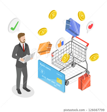 3D Isometric Flat  Illustration of Online Shopping, Digital Marketing and Promotion 126087799