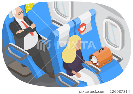3D Isometric Flat  Illustration of Passengers Of Business Class, Aircraft Board Interior 126087814