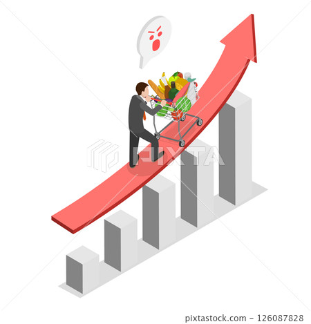 3D Isometric Flat  Illustration of Rising Food Prices, Impact Of Inflation, Economic Consequences 126087828
